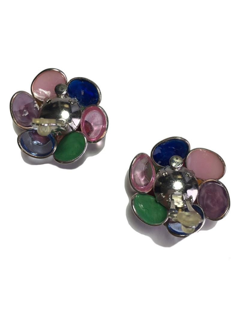 Boucles d'oreille clips MARGUERITE DE VALOIS  en pâte de verre multicolore