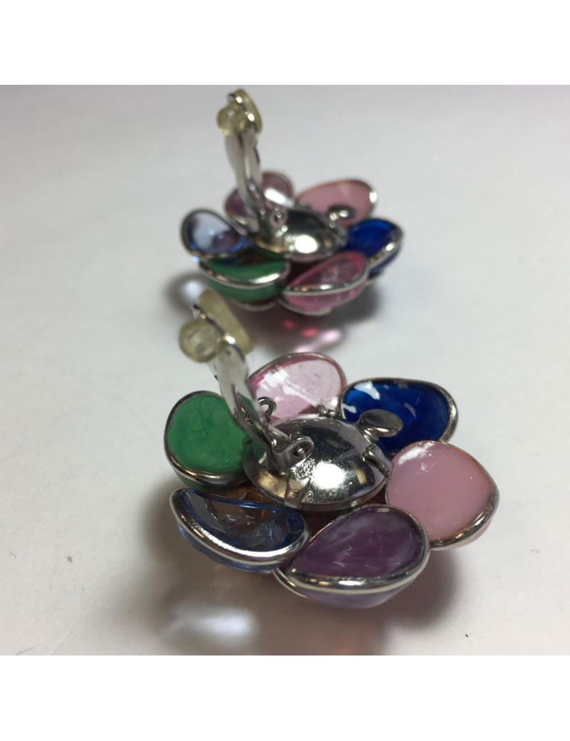 Boucles d'oreille clips MARGUERITE DE VALOIS  en pâte de verre multicolore