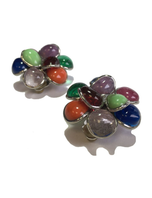 MARGUERITE DE VALOIS multicolor molten glass flower clip-on earrings