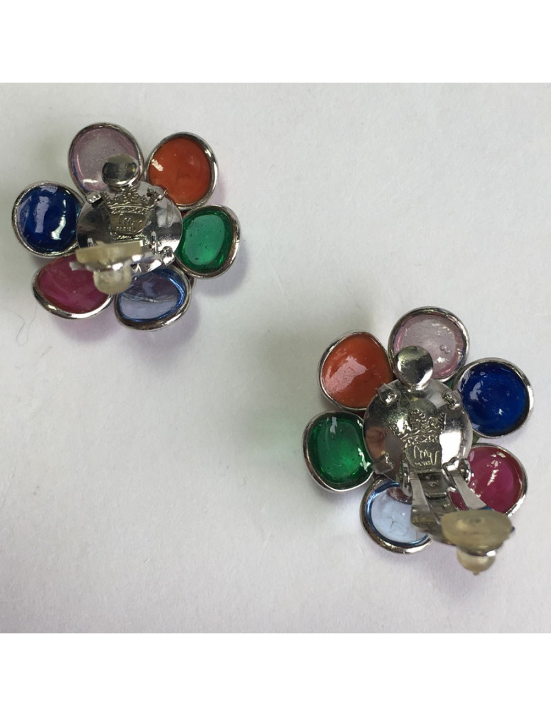 MARGUERITE DE VALOIS multicolor molten glass flower clip-on earrings