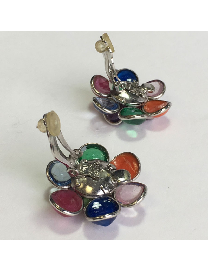MARGUERITE DE VALOIS multicolor molten glass flower clip-on earrings