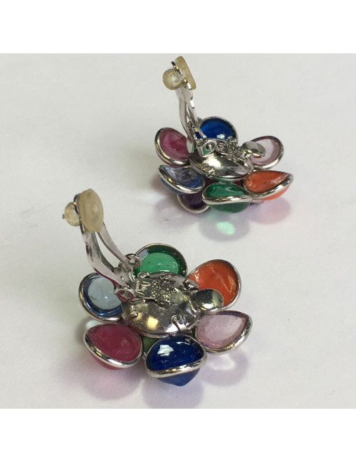 MARGUERITE DE VALOIS multicolor molten glass flower clip-on earrings