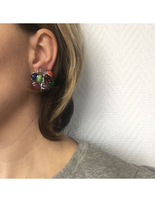 MARGUERITE DE VALOIS multicolor molten glass flower clip-on earrings