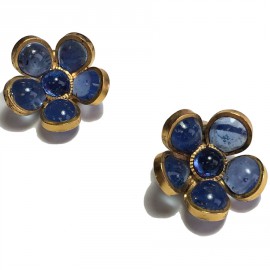 MARGUERITE DE VALOIS 'Fleurette' clip-on earrings in blue molten glass 