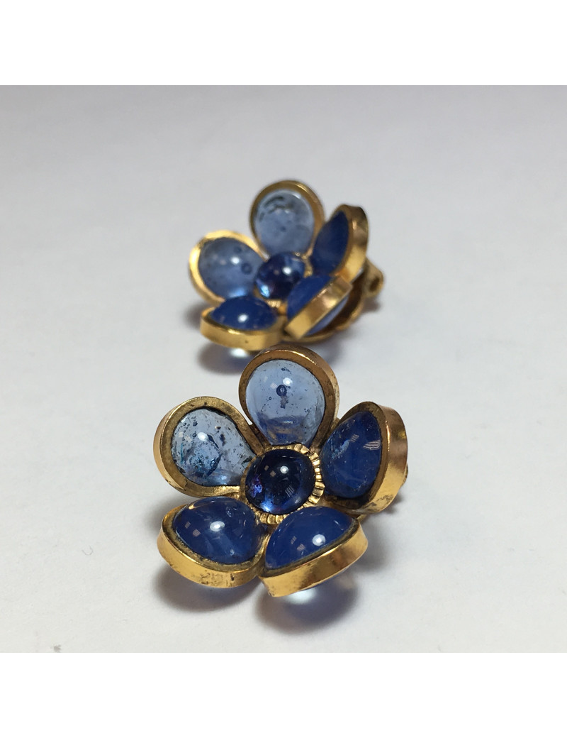 MARGUERITE DE VALOIS 'Fleurette' clip-on earrings in blue molten glass 