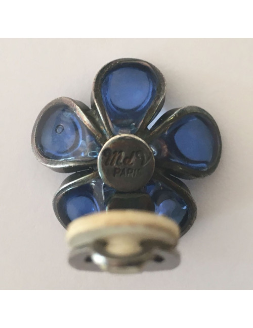 xxx Boucles d'oreille clips MARGUERITE DE VALOIS fleurette en pâte de verre bleu foncé