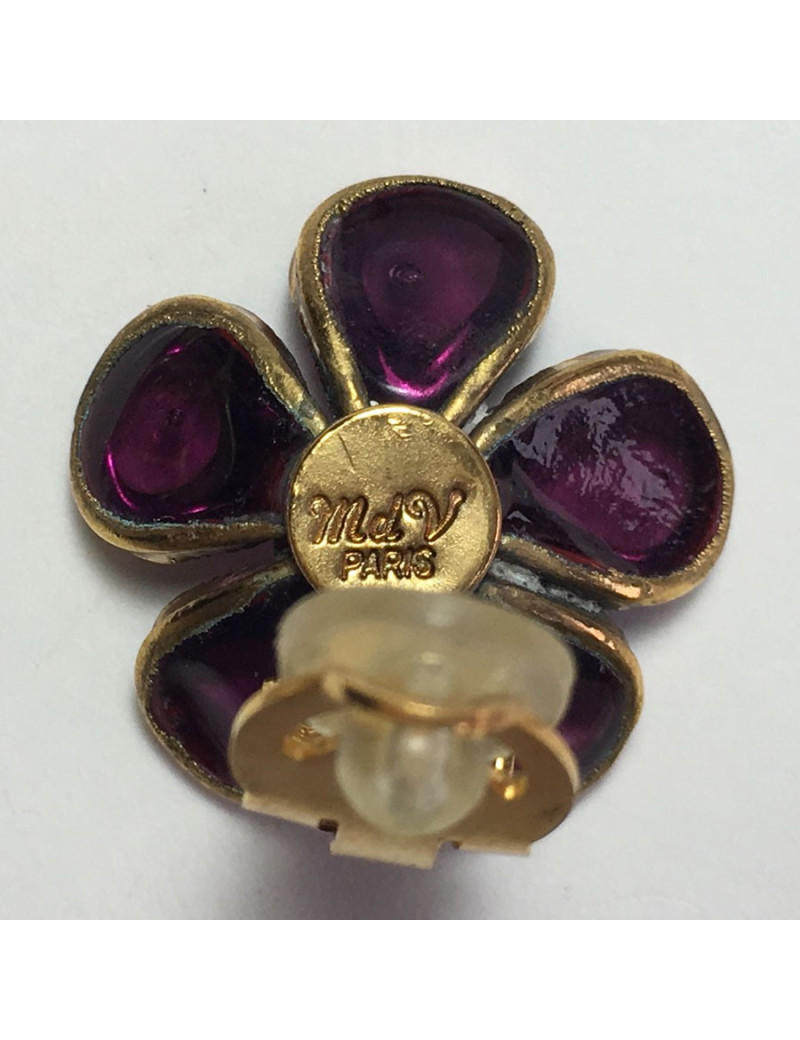 xxx Boucles d'oreille clips MARGUERITE DE VALOIS fleurette en pâte de verre violet