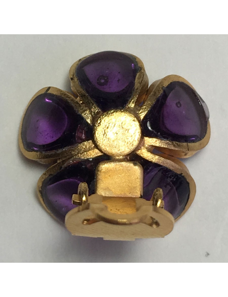 xxx Boucles d'oreille clips MARGUERITE DE VALOIS fleurette en pâte de verre violet