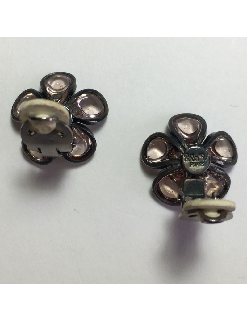 xxx Boucles d'oreille clips MARGUERITE DE VALOIS fleurette en pâte de verre transparente