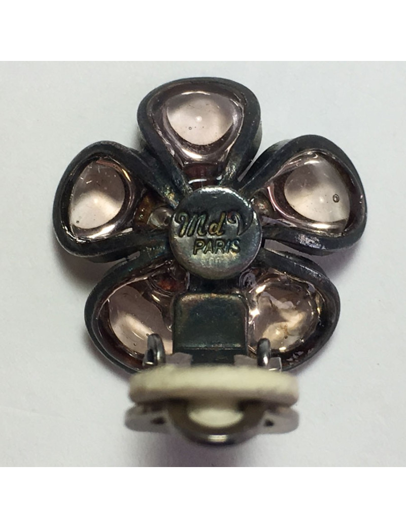 xxx Boucles d'oreille clips MARGUERITE DE VALOIS fleurette en pâte de verre transparente