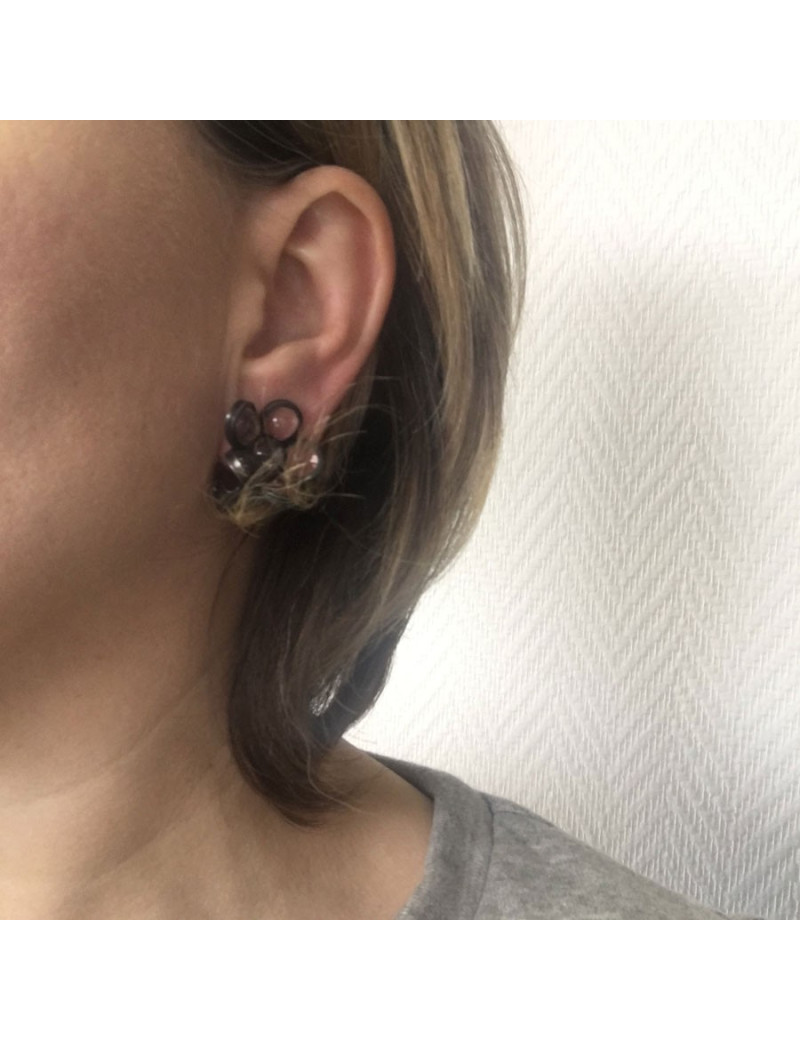 xxx Boucles d'oreille clips MARGUERITE DE VALOIS fleurette en pâte de verre transparente