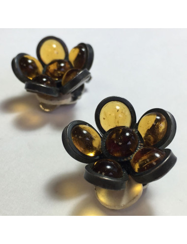 xxx Boucles d'oreille clips MARGUERITE DE VALOIS fleurette en pâte de verre couleur citrine 2