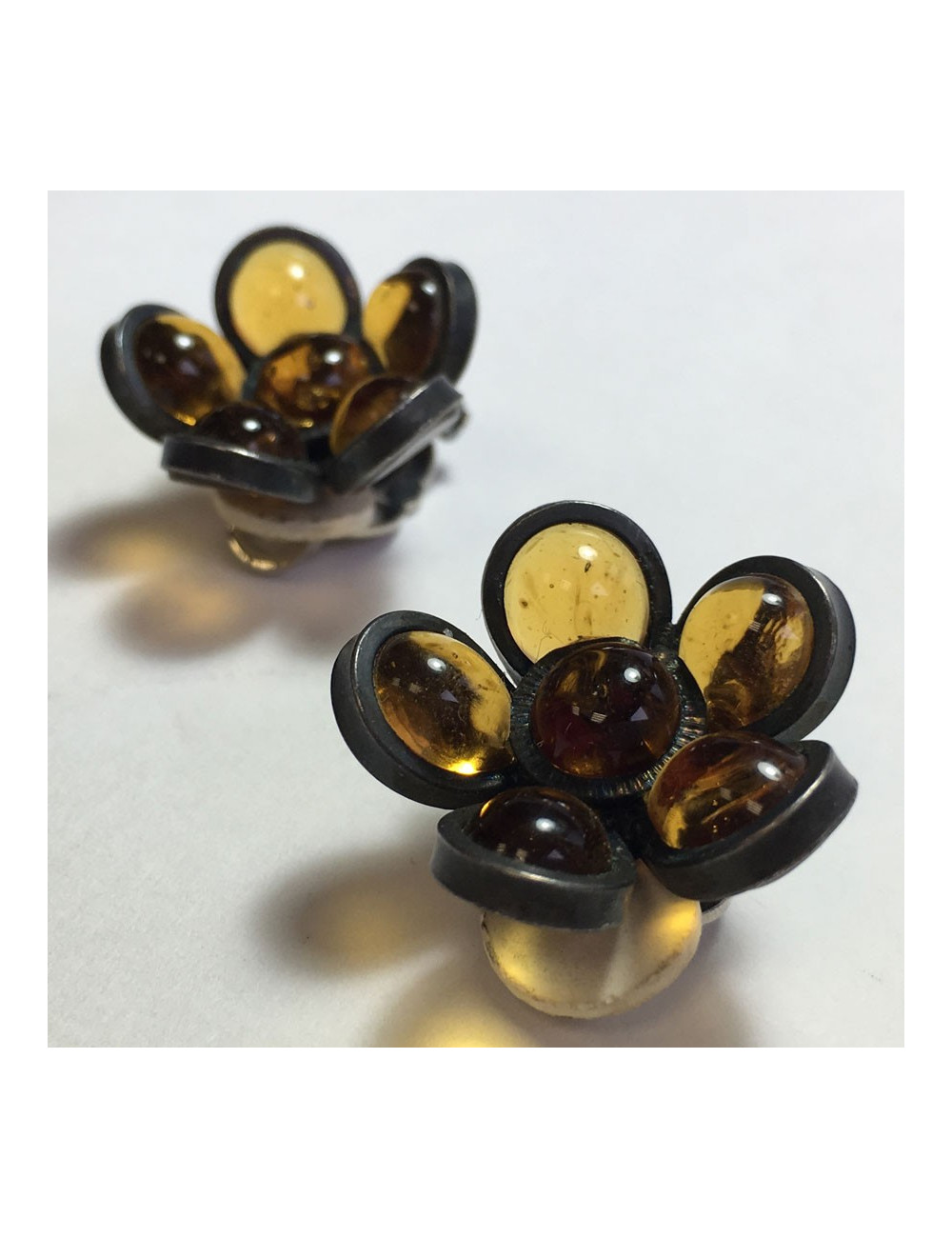 xxx Boucles d'oreille clips MARGUERITE DE VALOIS fleurette en pâte de verre couleur citrine