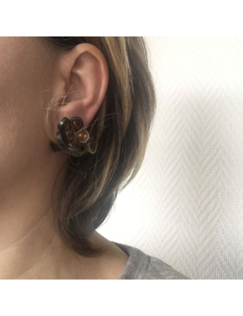 xxx Boucles d'oreille clips MARGUERITE DE VALOIS fleurette en pâte de verre couleur citrine