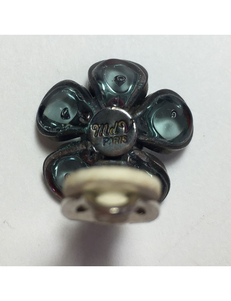 xxx Boucles d'oreille clips MARGUERITE DE VALOIS fleurette en pâte de verre anthracite transparent