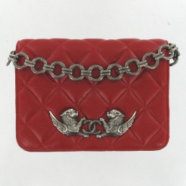 Little red CHANEL quilted lamb bag