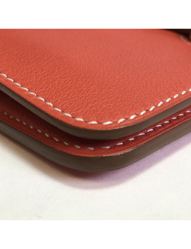 Portefeuille HERMES Dogon compact bicolore sanguine et crevette en veau swift