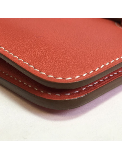 Portefeuille HERMES Dogon compact bicolore sanguine et crevette en veau swift