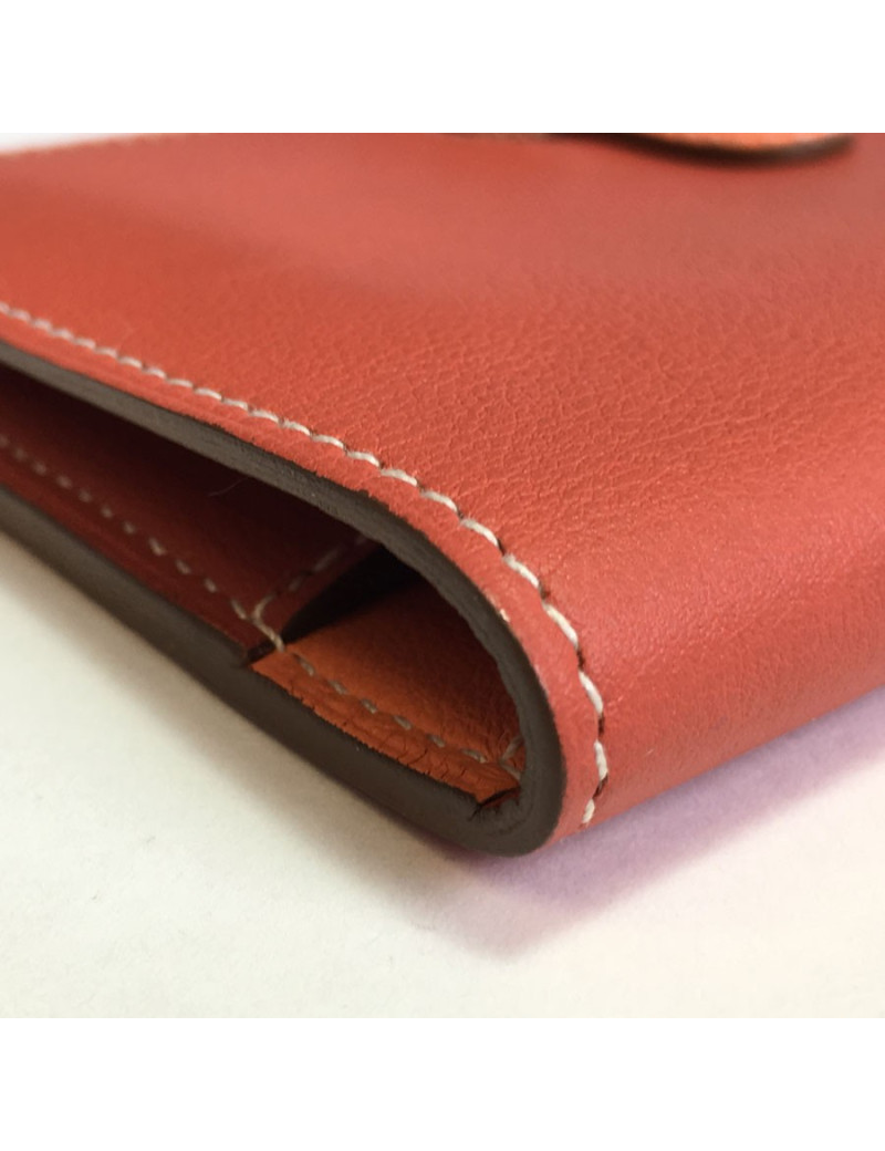 Portefeuille HERMES Dogon compact bicolore sanguine et crevette en veau swift