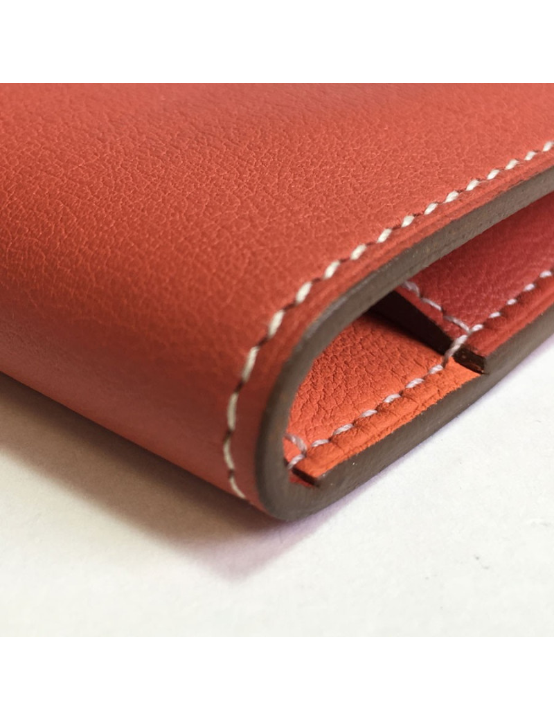 Portefeuille HERMES Dogon compact bicolore sanguine et crevette en veau swift