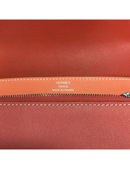Portefeuille HERMES Dogon compact bicolore sanguine et crevette en veau swift