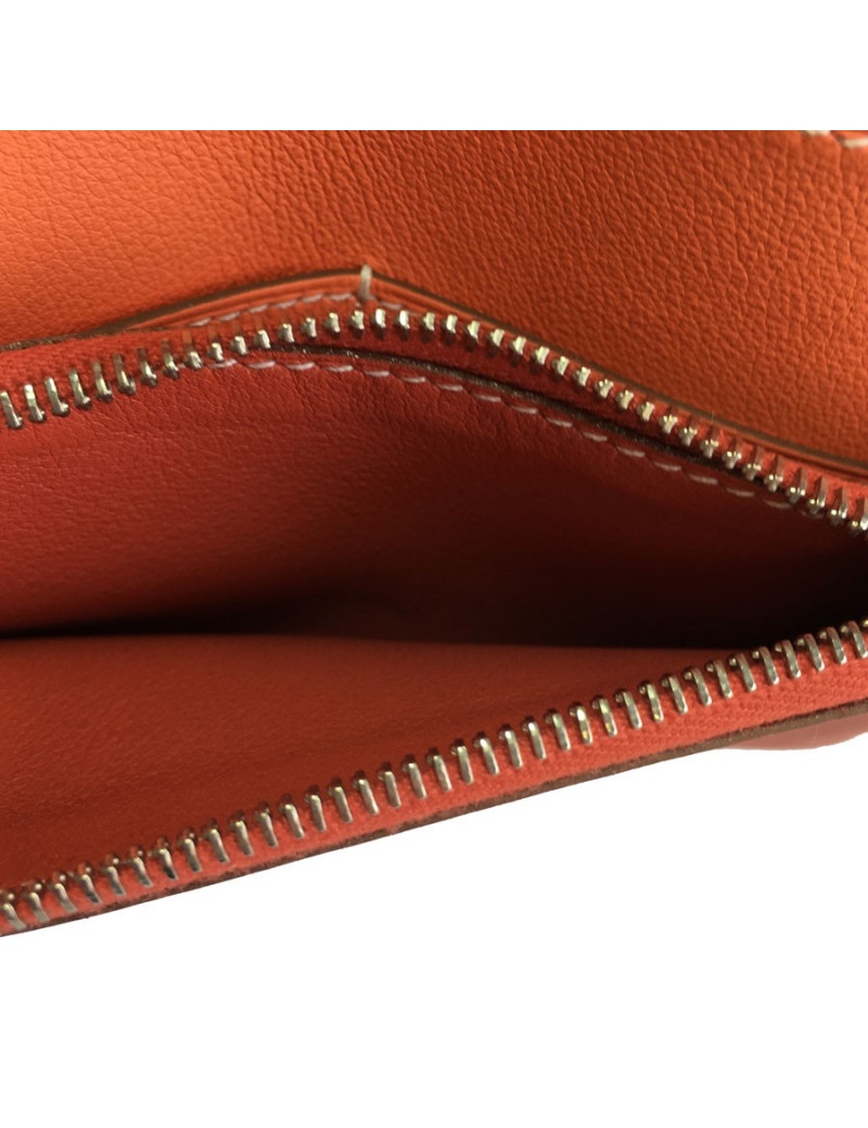 Portefeuille HERMES Dogon compact bicolore sanguine et crevette en veau swift