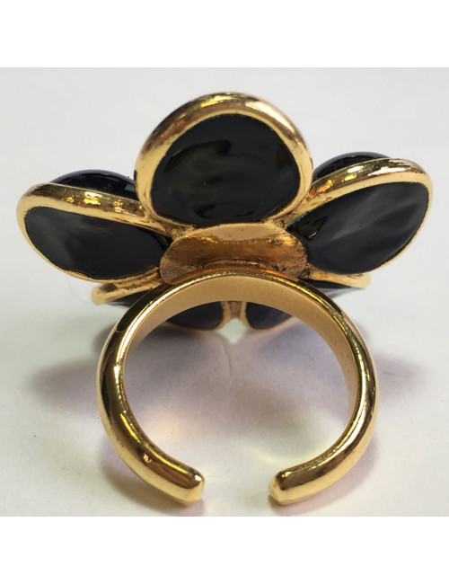 MARGUERITE DE VALOIS Flower Ring in Black Molten Glass with a Rhinestone