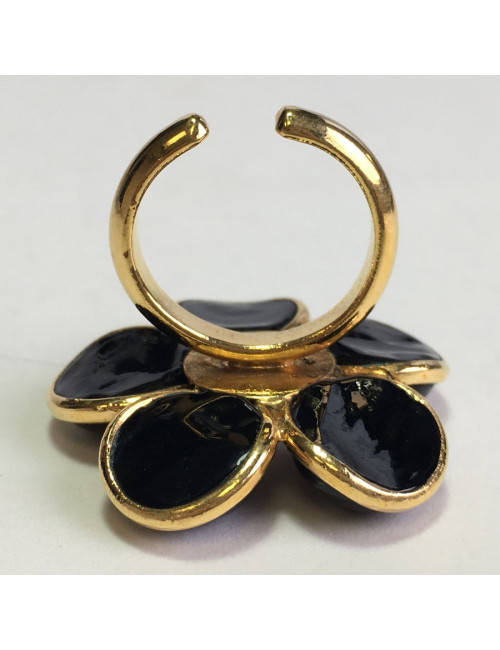 MARGUERITE DE VALOIS Flower Ring in Black Molten Glass with a Rhinestone