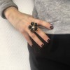 MARGUERITE DE VALOIS Flower Ring in Black Molten Glass with a Rhinestone