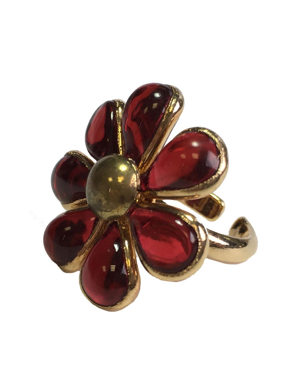 TAILLE Bague marguerite de valois fleur en pâte de verre rouge