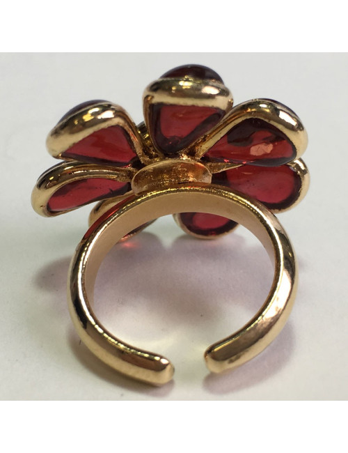 TAILLE Bague marguerite de valois fleur en pâte de verre rouge