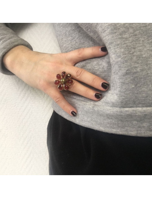 TAILLE Bague marguerite de valois fleur en pâte de verre rouge