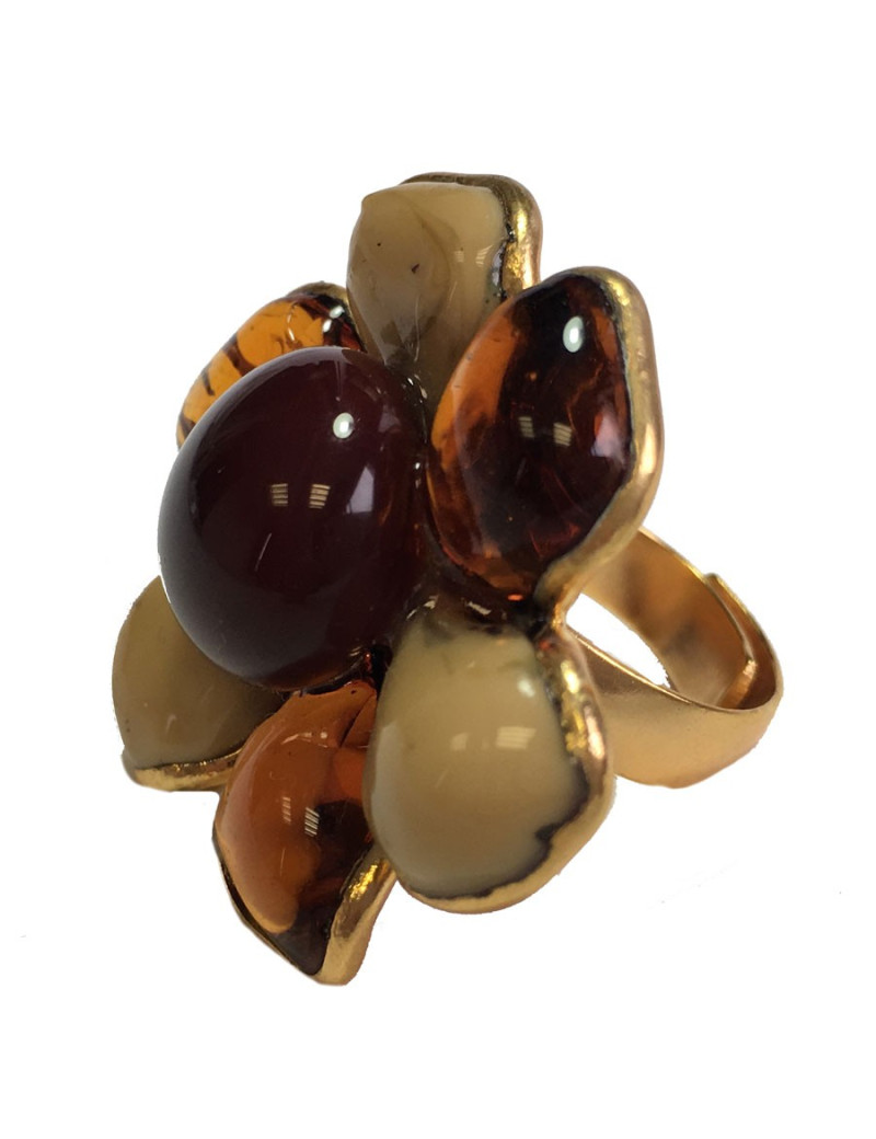 Ring Margaret of VALOIS T51 flower glass amber and beige paste mixed up