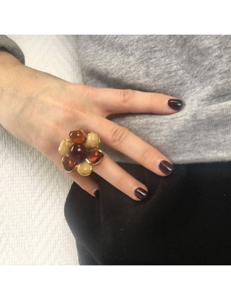 Ring Margaret of VALOIS T51 flower glass amber and beige paste mixed up