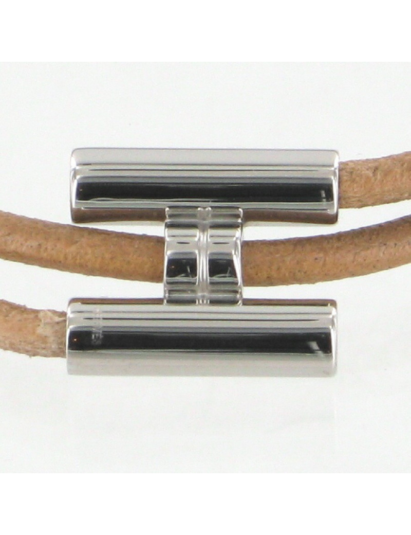 Bracelet Tournis HERMES cuir beige et argent palladié