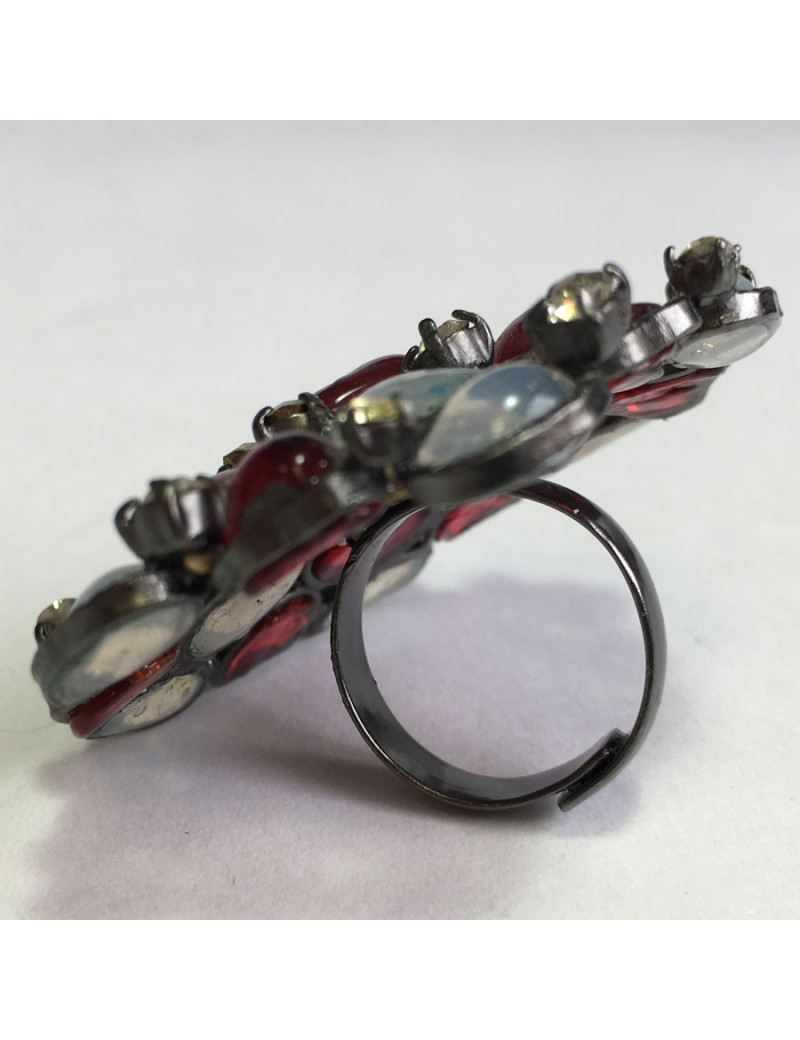 TAILLE Bague MARGUERITE DE VALOIS en pâte de verre blanc transparent et rouge