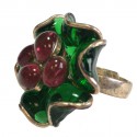 MARGUERITE DE VALOIS T 56 flower ring in green and pink molten glass