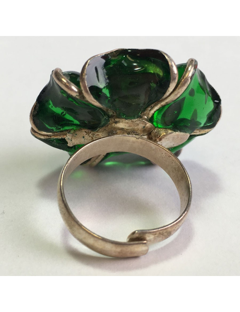 TAILLE Bague MARGUERITE DE VALOIS fleur en pâte de verre vert et rose