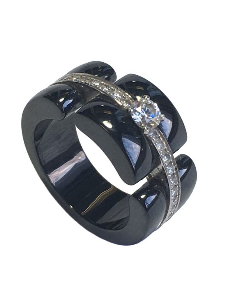 Bague Ultra CHANEL T51 en céramique noir et diamants