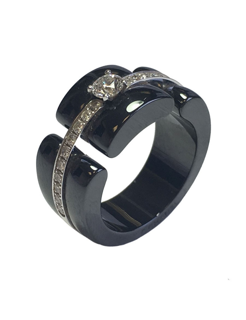 CHANEL ring, 'Ultra'model in 18 carat white gold, black ceramic and diamonds