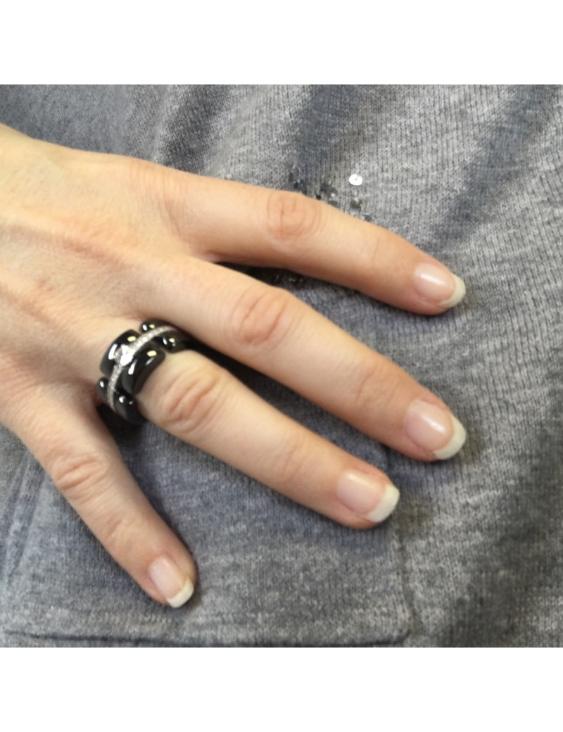 Bague Ultra CHANEL T51 en céramique noir et diamants