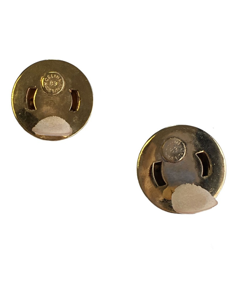 Boucles d'oreille Clips CELINE Vintage demi-sphère en métal doré et strass