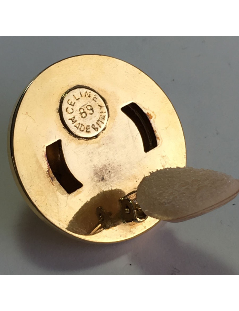 Boucles d'oreille Clips CELINE Vintage demi-sphère en métal doré et strass