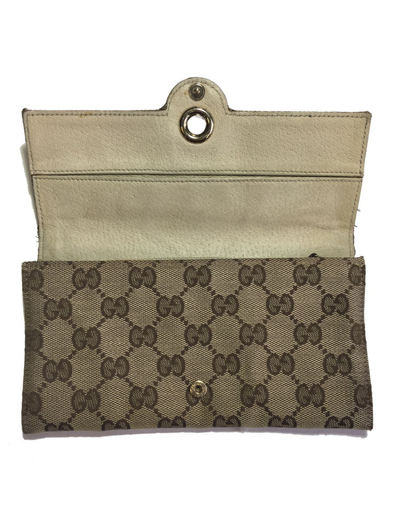 Portefeuille GUCCI en toile monogram beige foncé