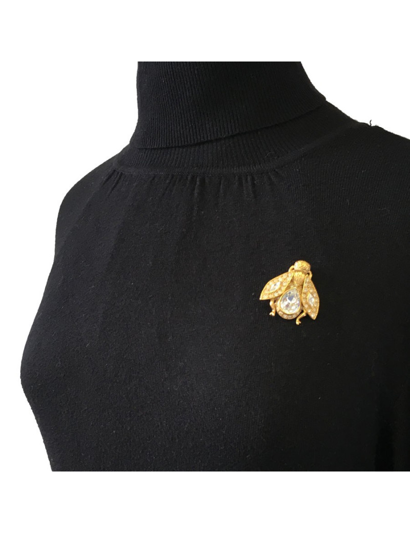 Broche CHRISTIAN DIOR abeille en strass et métal doré