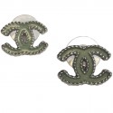 Earrings nails CHANEL CC in silver metal and resin green celadon