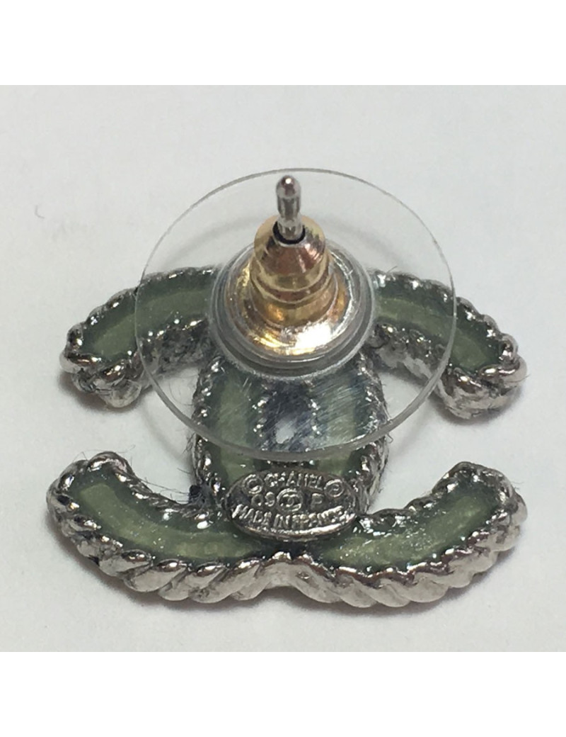 Earrings nails CHANEL CC in silver metal and resin green celadon