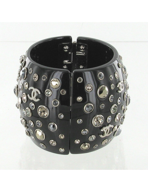 Manchette CHANEL strass multicolores et CC palladiés