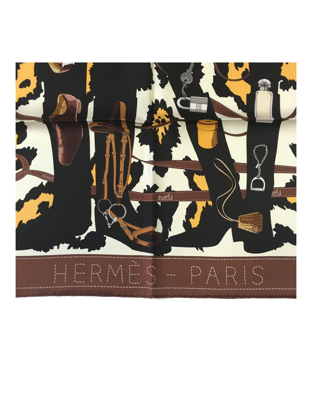 HERMÈS 'Madame Monsieur' scarf in ivory silk and brown border
