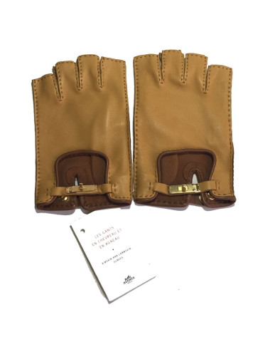 Gants mitaines HERMÈS Kick fermoir kelly en agneau glacé T 7,5 2